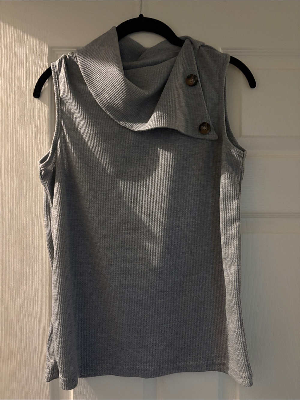 Sleeveless Mock Neck Ribbed Top - Gray